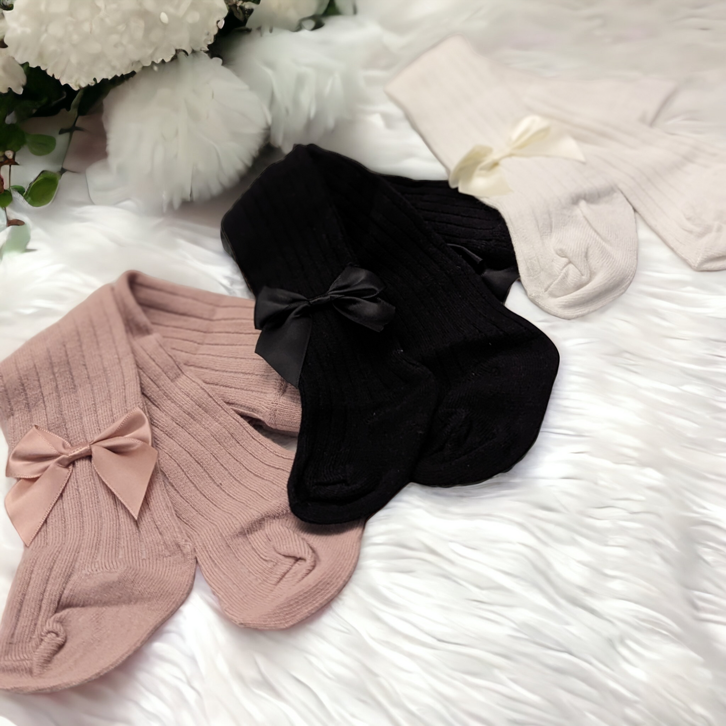 Ribbed Baby Bow Tights