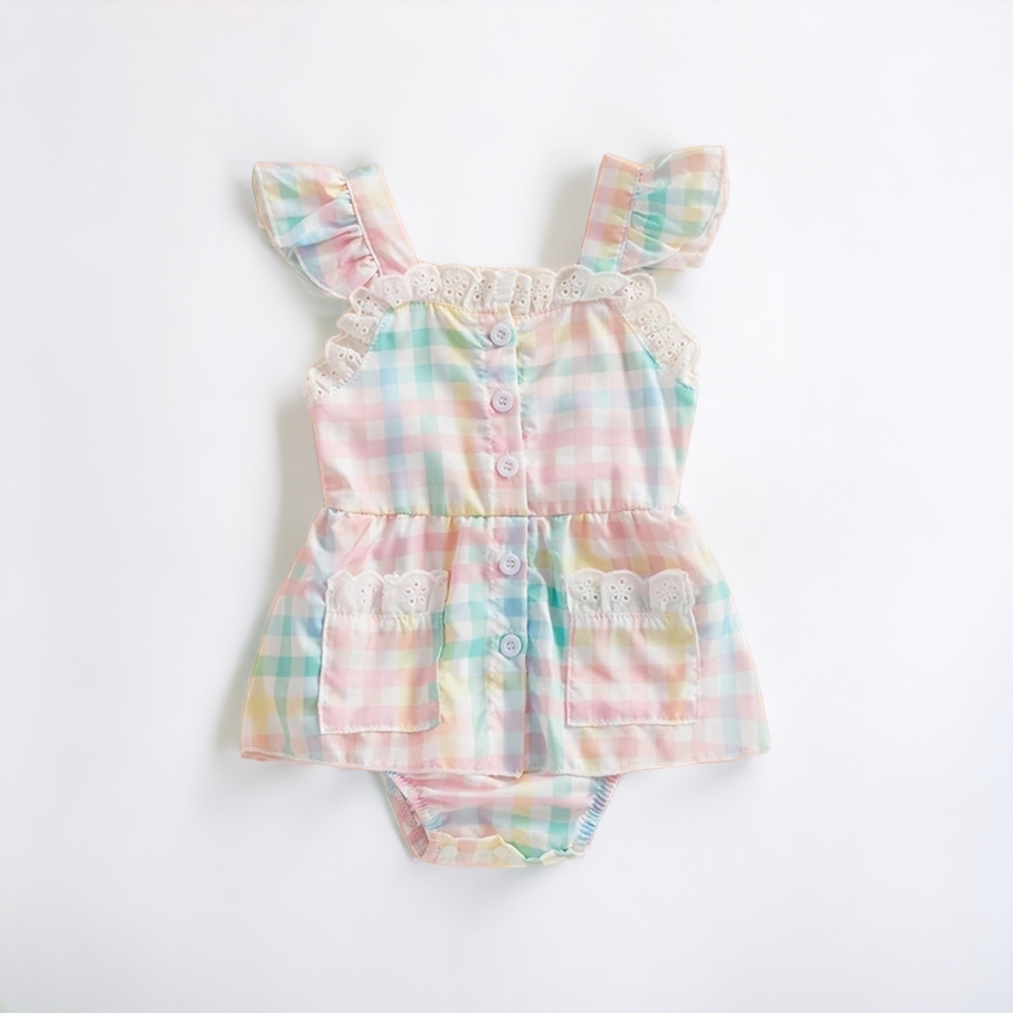 Pastel Rainbow Check Romper