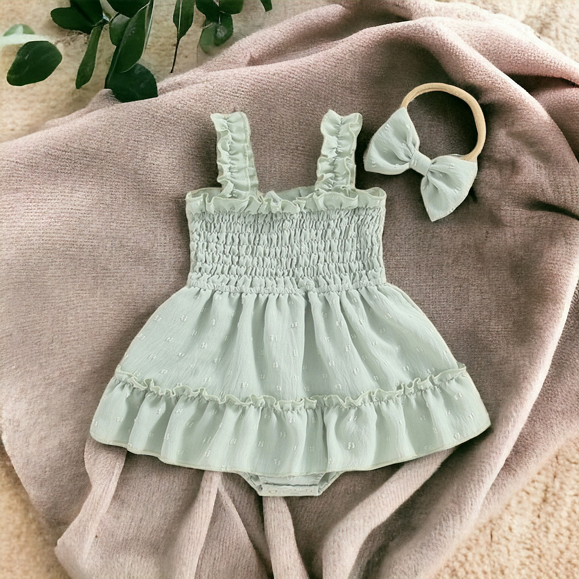 Sage Romper Dress and Headband