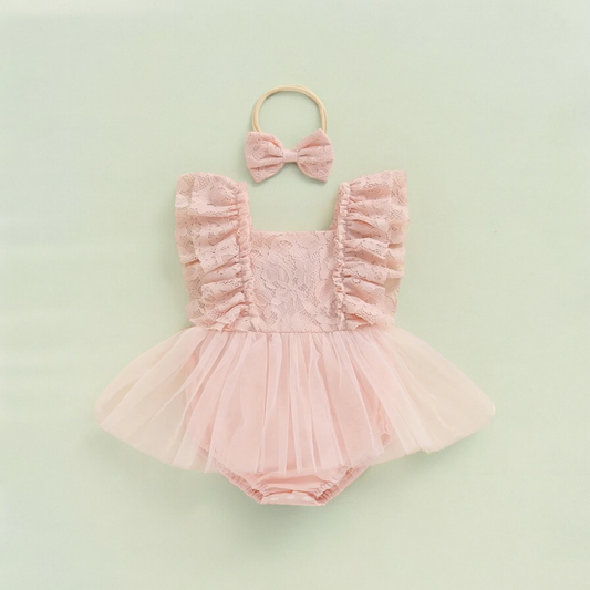 Pink Lace Tutu Romper and Headband