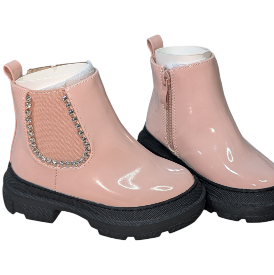 Pink Patent Diamonte Boots