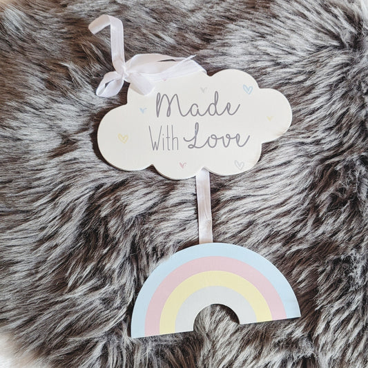 Rainbow 'Made With Love' Nursery Wall Sign